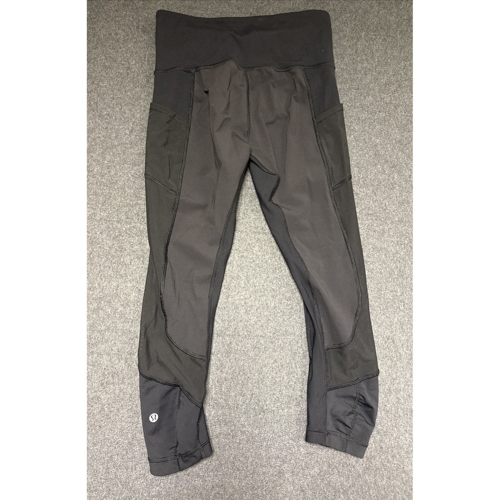 Lululemon Women's Black Mesh Panel Legging Tight In‎ Size 6 Side Pockets Crop